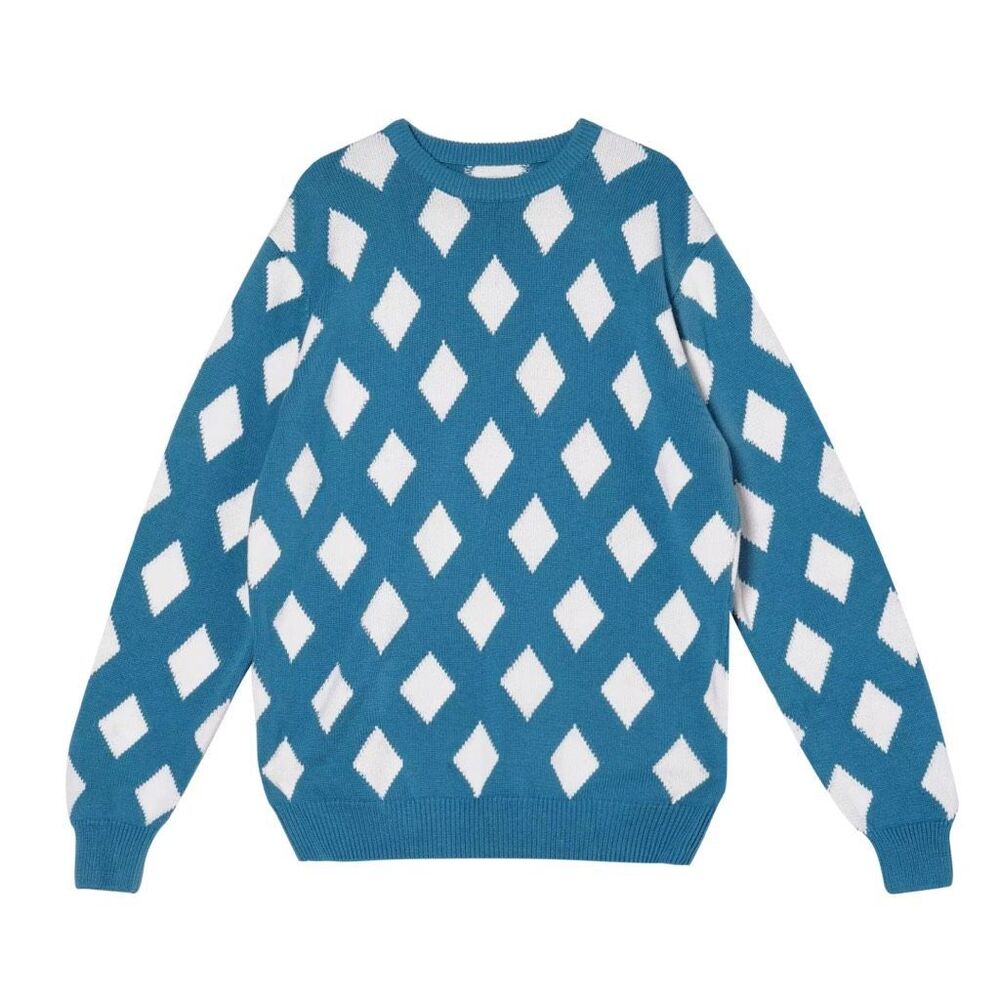 Bogey Boys Blue White Diamond Knit Golf Sweater Men’s US Large